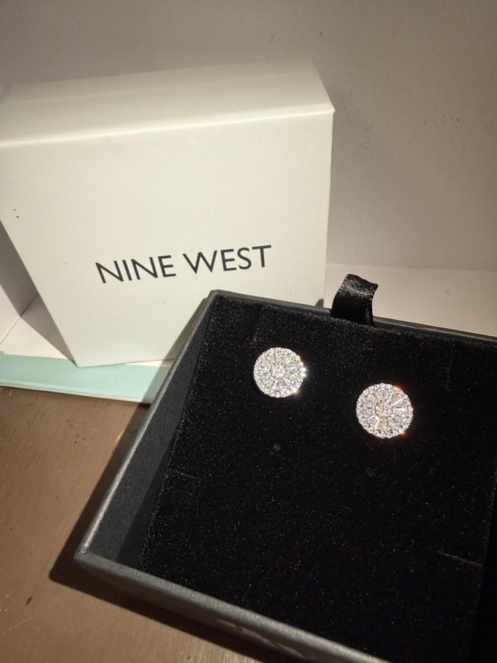 Nine West Silver Round Crystal Stud Earrings